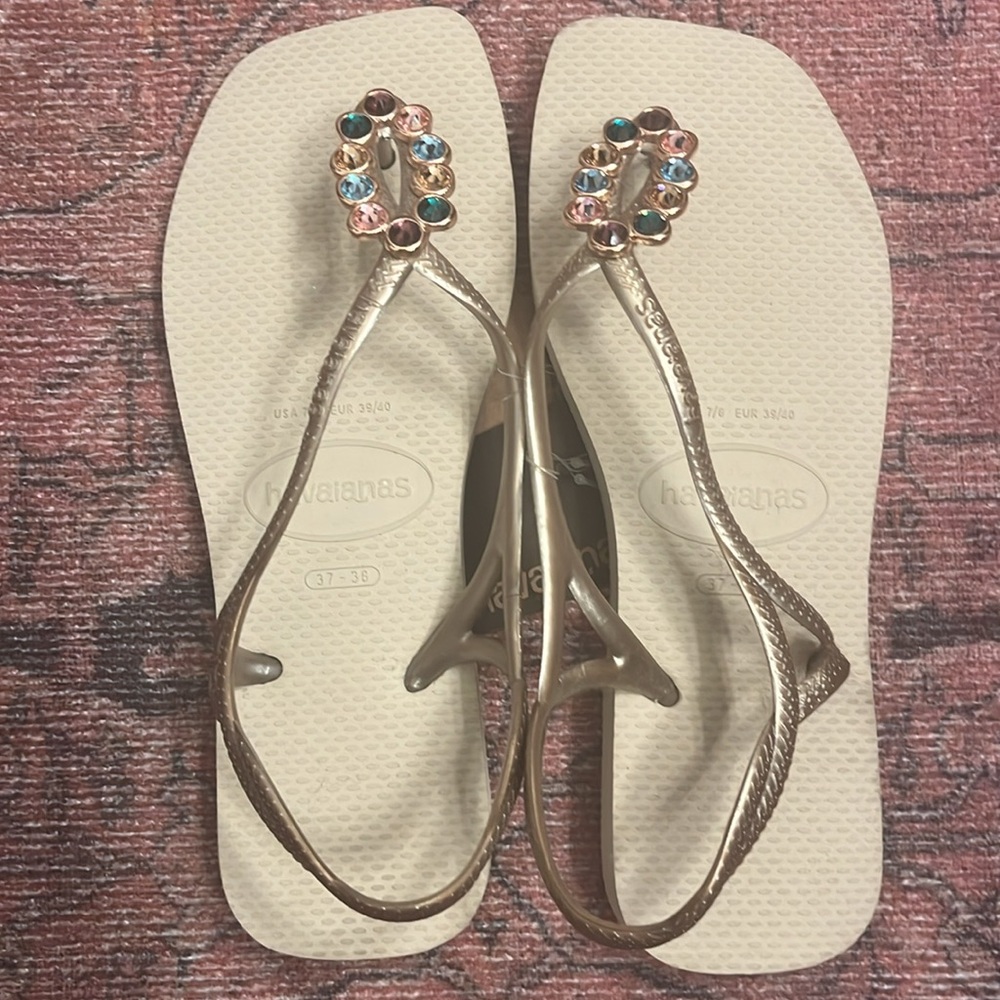 Havaianas Luna Square Toe Luxury Sandal Sz 37-38 Swarovski